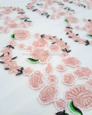 Light pink embroidered lace fabric #80568