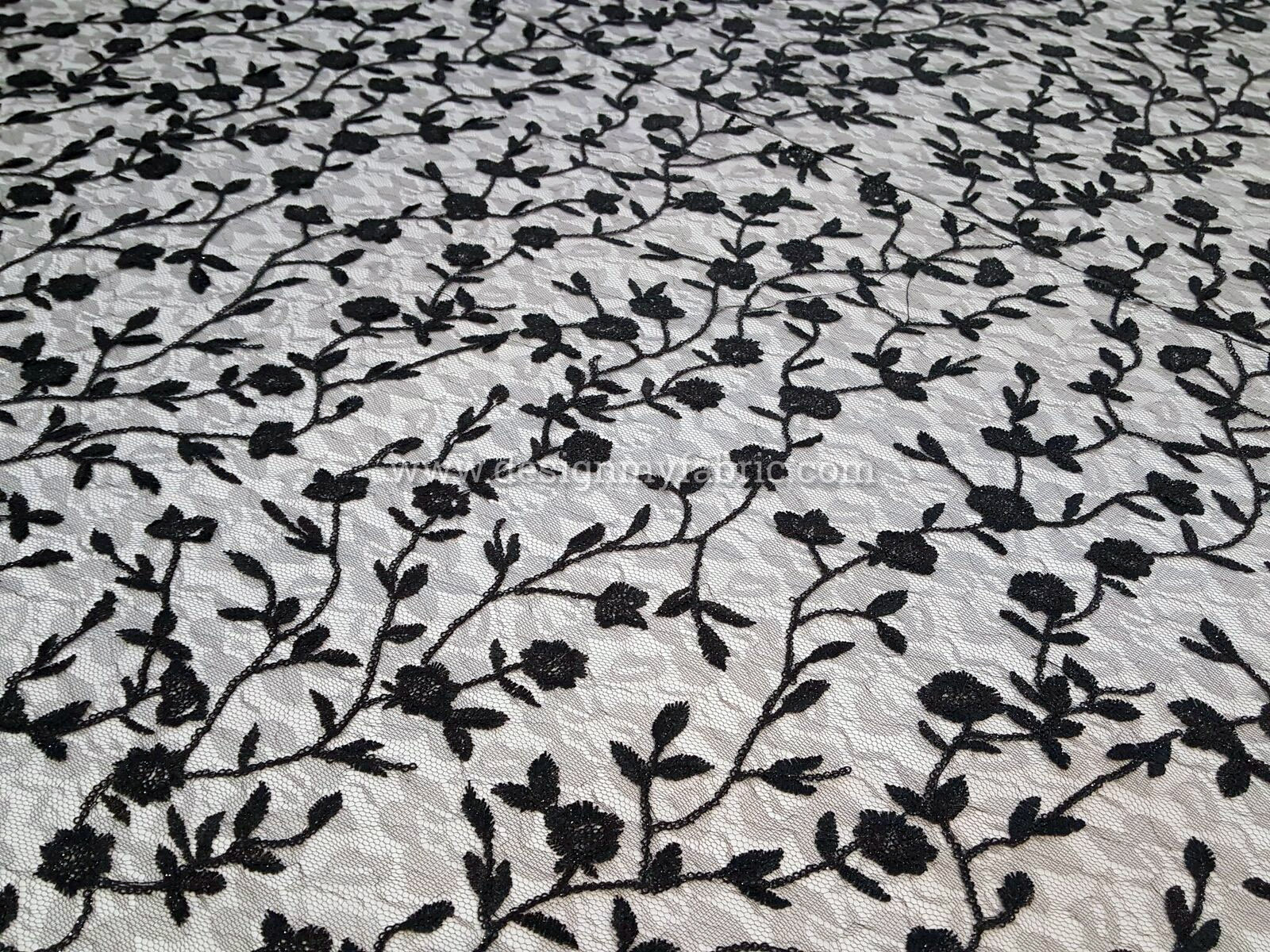 Black floral net fabric #80536 - Design My Fabric