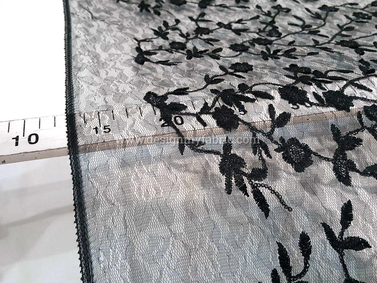 Black floral net fabric #80536