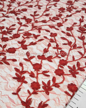 Red floral net fabric #80551
