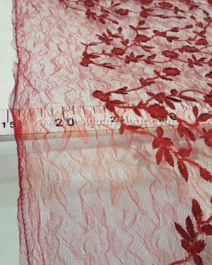 Red floral net fabric #80551