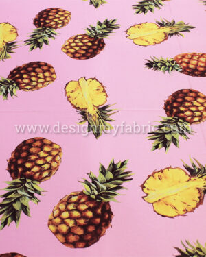 Pink and yellow ananas print satin fabric #80020