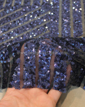 Blue stripped diamond sequined lace fabric #81829