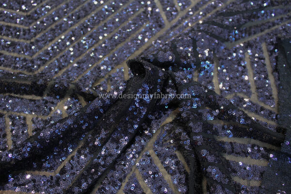 Blue stripped diamond sequined lace fabric #81829 - Image 6