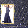 Blue stripped diamond sequined lace fabric #81829