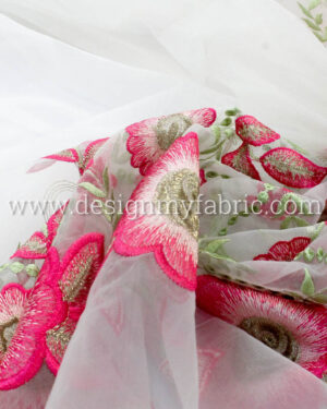 Pink and Green organza lace fabric #83229
