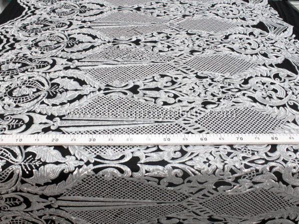 Silver black baroque lace fabric #81643 - Image 5