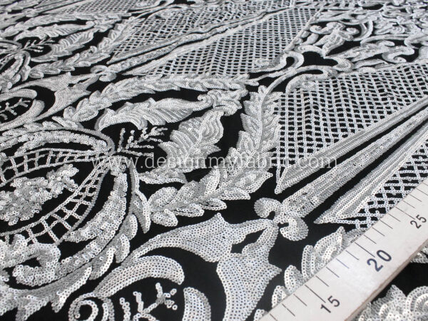 Silver black baroque lace fabric #81643 - Image 4