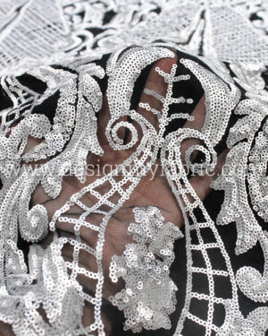 Silver black baroque lace fabric #81643