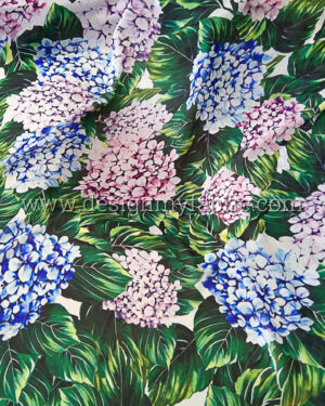 Green hydrangea printed chiffon fabric #80456