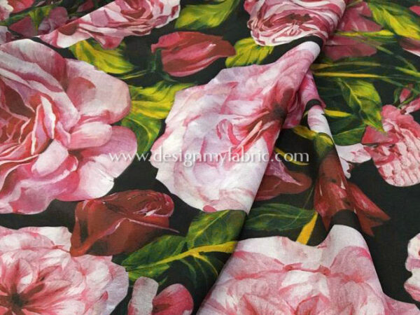 Black and Pink chiffon floral fabric #50751 - Image 3