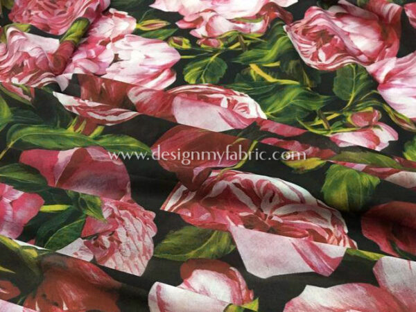 Black and Pink chiffon floral fabric #50751 - Image 7