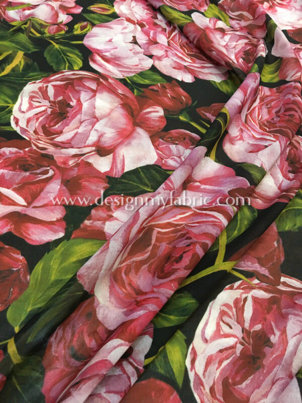 Black and Pink chiffon floral fabric #50751 - Image 2