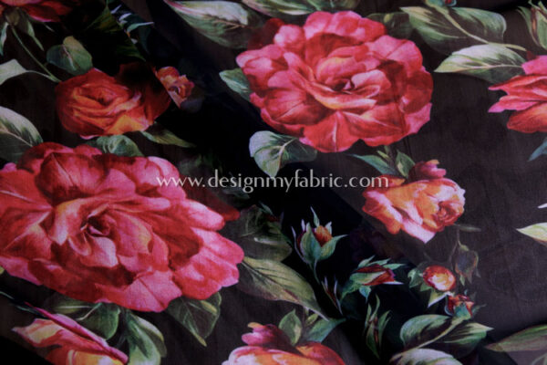 Black and Pink chiffon floral fabric #20590 - Image 5