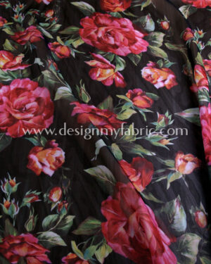 Black and Pink chiffon floral fabric #20590