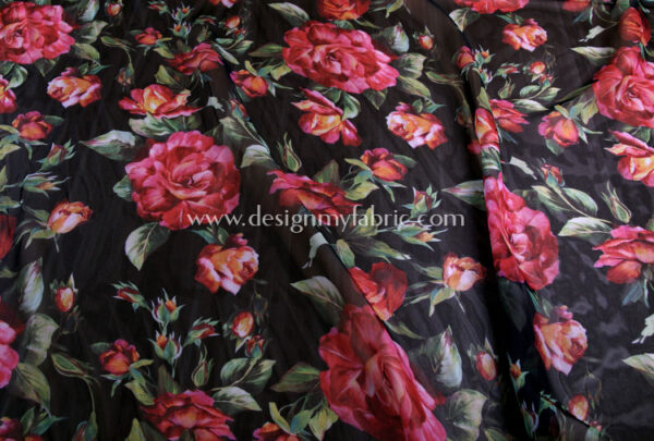 Black and Pink chiffon floral fabric #20590 - Image 2