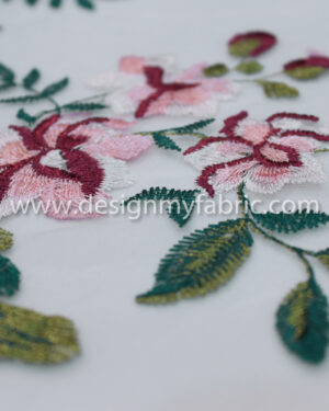 Green,red and white floral net fabric #80055