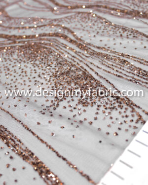 Brown glitter lines net fabric #81078