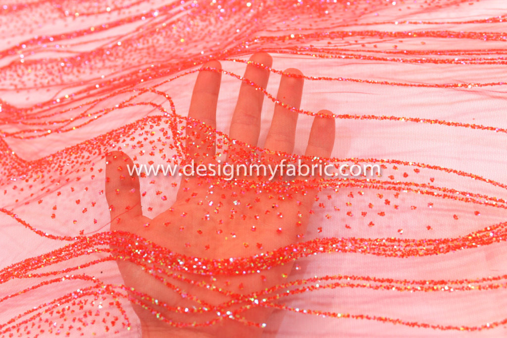 Red glitter net fabric #99576 - Design My Fabric