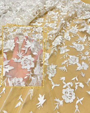 White bridal 3d floral lace fabric #82124