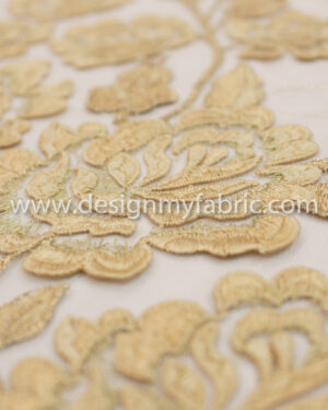 Gold  floral embroidered net fabric #10021