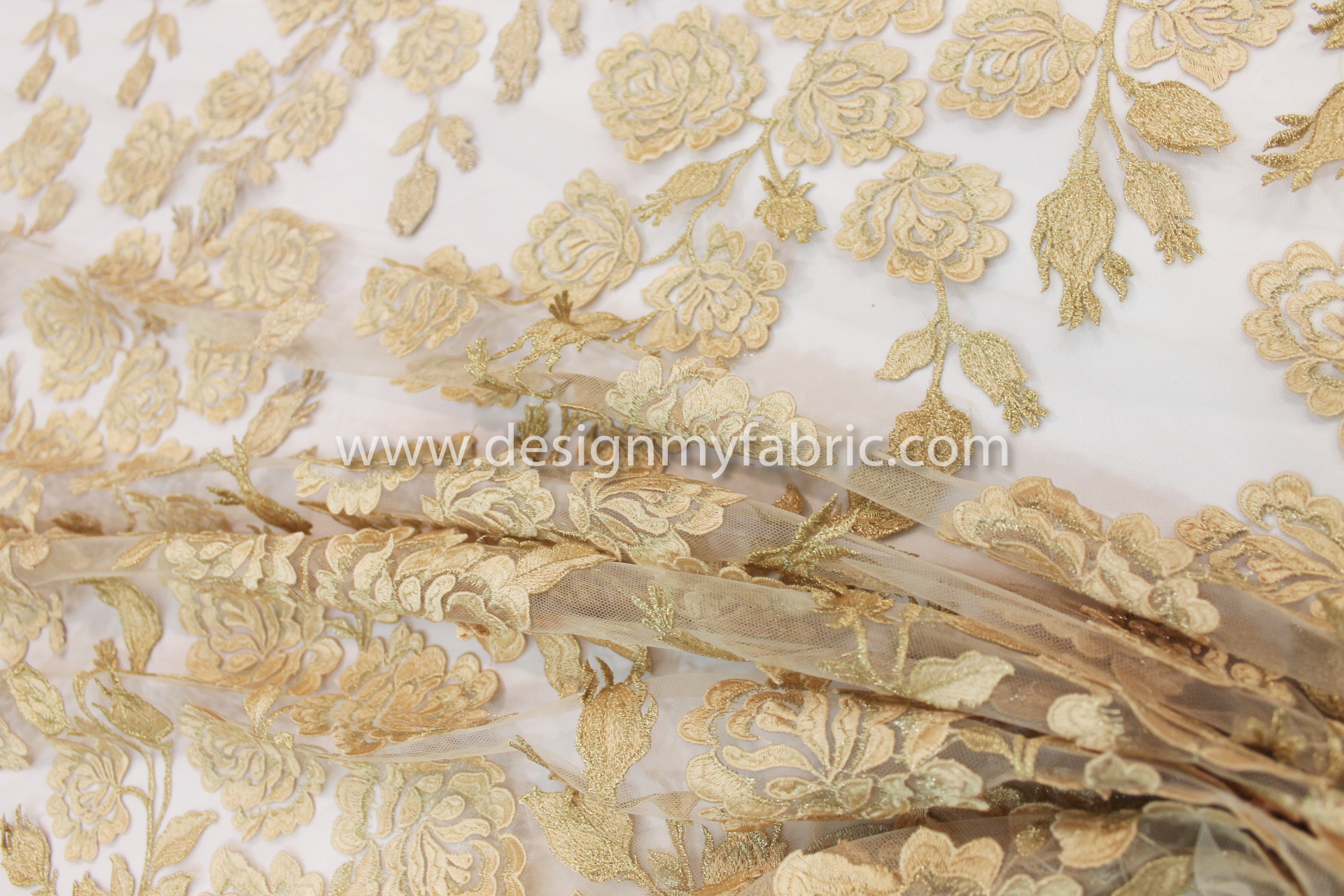 Gold floral embroidered net fabric #10021