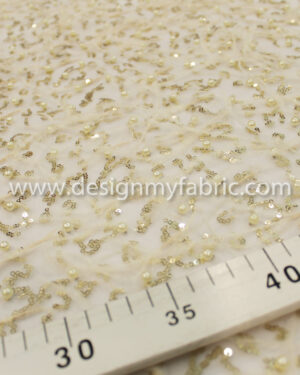 Gold net sequins and feathers fabric #20468