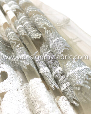 White and Silver baroque sequined lace fabric #91418