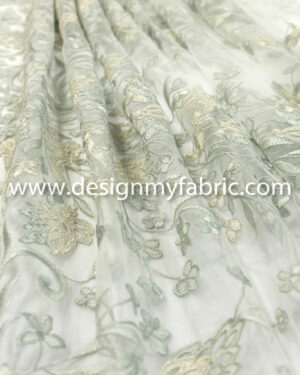 Green and Cream net floral fabric #20449