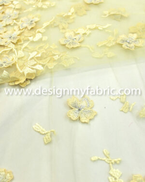 Yellow net floral fabric #20435