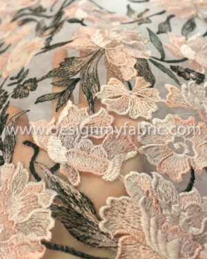 RoseGold and Black net floral fabric #20470