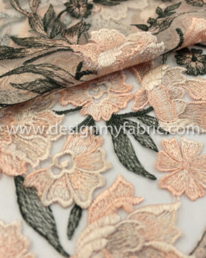 RoseGold and Black net floral fabric #20470