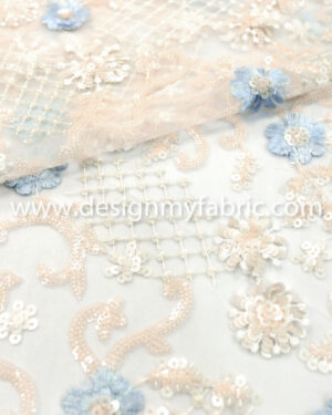 Light apricot sequined baroque lace fabric #20638