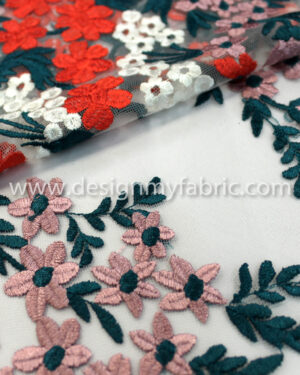 Red and Grren net floral fabric #20460