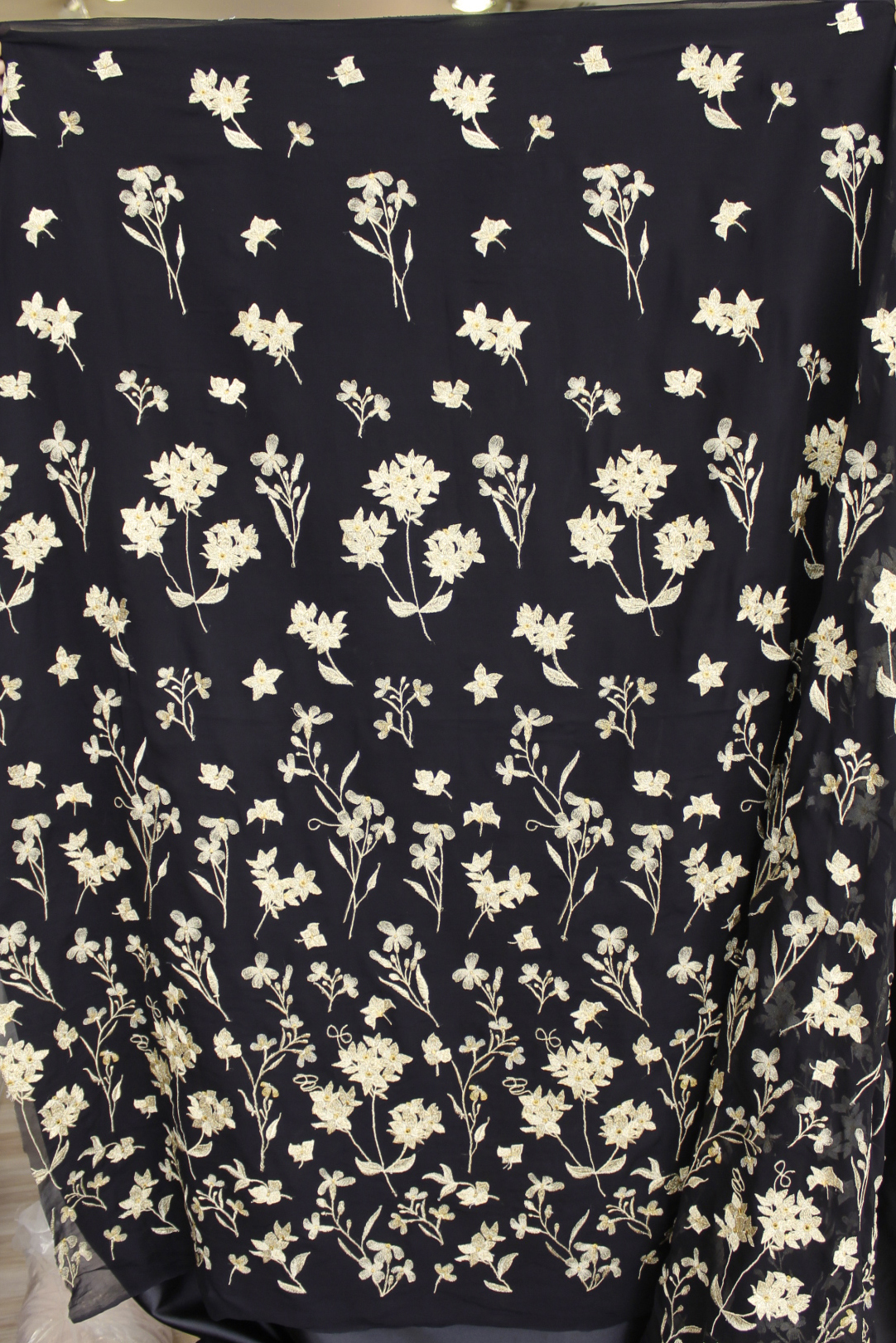 Silk Black and Gold chiffon floral fabric #20696 - Design My Fabric
