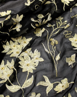 Silk Black and Gold chiffon floral fabric #20696