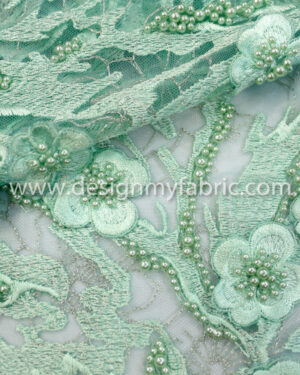 Green net 3d floral fabric #91470
