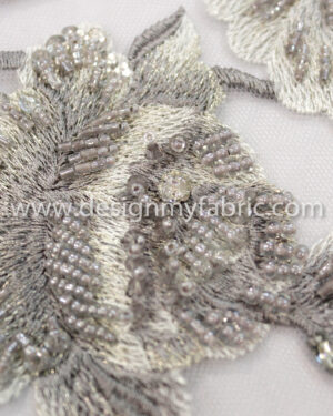 Grey net floral fabric #91390
