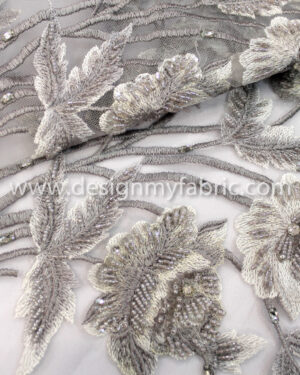 Grey net floral fabric #91390