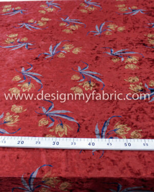 Red velvet floral fabric #91806