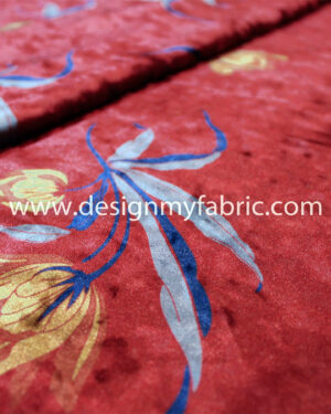 Red velvet floral fabric #91806
