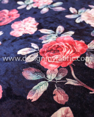 Blue and Red velvet floral fabric #91833