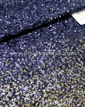 Blue and gold ombre net fabric #20700