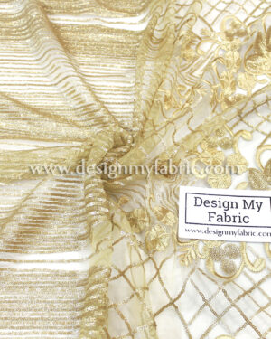 Gold net floral and stripes sequined fabric #91453