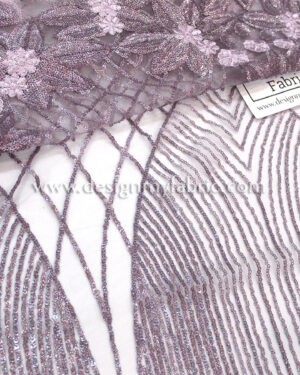 Purple net floral and stripes sequined fabric #91469