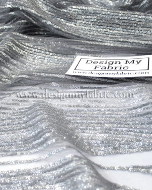 Grey net floral and stripes fabric #91483