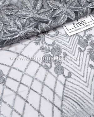 Grey net floral and stripes fabric #91483