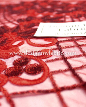 Red net floral and stripes fabric #91502