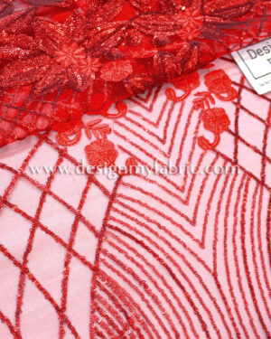 Red net floral and stripes fabric #91502