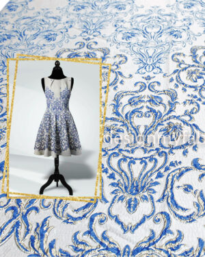 Blue and grey baroque jacquard fabric #90341